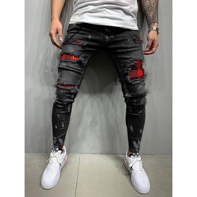 China Vibe Vibe High Street Viable Wholesale Men's Tapered Ripped Patch Jeans Pants Homme Skinny Pants 2021 for sale