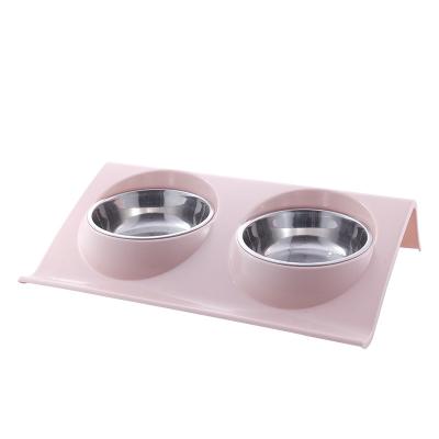 China Non-automatic Double Stainless Steel Pet Bowl Wholesale 15 Degree Slanted Pet Cat Bowl Dog Bowl for sale