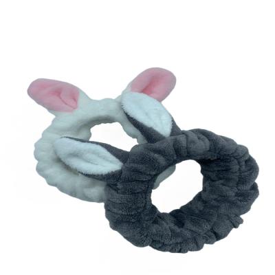 China New Design Soft Compressed Flannel Rabbit Hair Rings Headband Makeup Braid Elastic Hair Bands For Women for sale