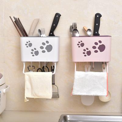 China New Design Viable Creative Home Multi Function Wall Mounted Drain Kitchen Chopsticks Knife Rack With Hooks for sale