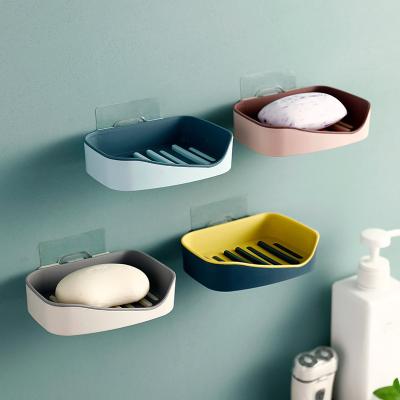 China Modern Soap Holder No Drilling Double Layer Soap Rack Sponge Dish Bathroom Accessories Wall Mounted Soap Dish Self Adhesive for sale