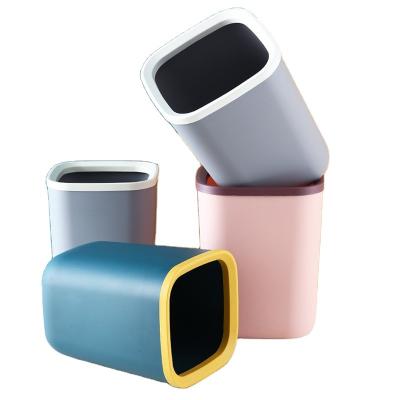 China 2022 Viable Solid Color Square Pressure Ring Trash Can 12l Kitchen Bathroom Wholesale Trash Can for sale