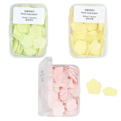 China New Factory Supply Price Student Mini Hand Cleaning Paper Hand Wash Tablet Petal Shaped Soap for sale