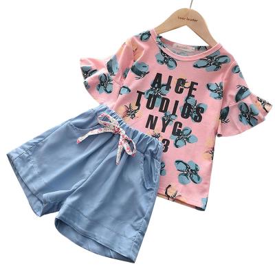 China Bear Leader Girls Clothes Set Summer Flower Shirt +Jean Bowknot Short Pants 2 PCS Girl Clothing Set For Girls Teen Kids Clothes for sale