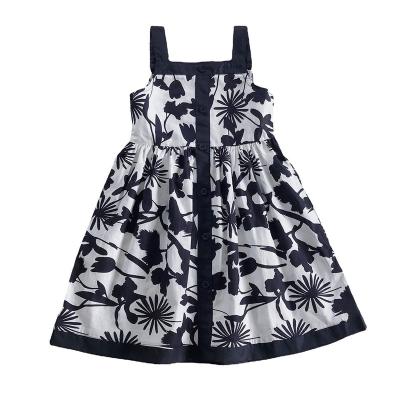 China Girls Dresses Outfits 2022 Summer Children's Holiday Black Flower Suspender Dress Girl Princess Dresses Sleeveless Girl Clothes for sale