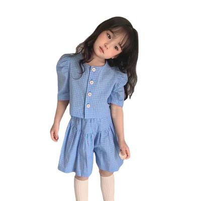 China Bear Leader Girls Outfits Blue Color Blouse Shirt + Wide Skirt Pants Plaid Clothing Set Children 3-7Y Girl Clothing Sets for sale