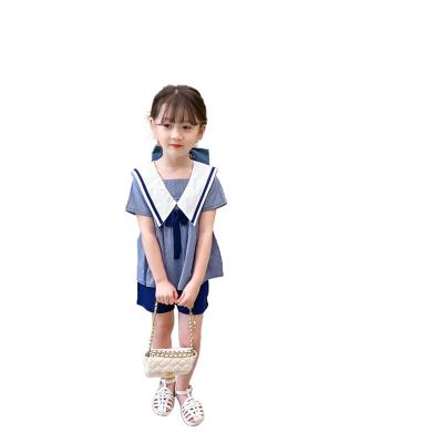 China 2022 New Casual Girls Clothes Sets New Summer Kids Short Sleeve Plaid Top + Shorts Suit 2Pcs Clothes College Style Kids Set for sale