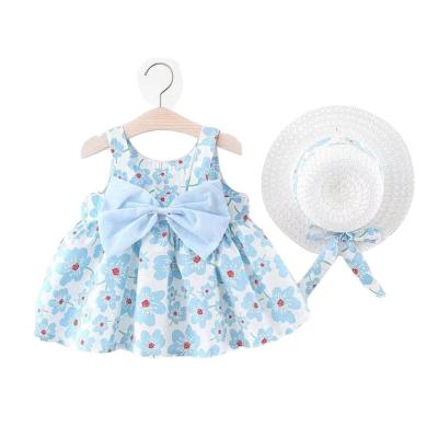 China 2022 New Summer Baby Girls Dress Sweet Floral Dress + Beach Hat Toddler Girls Baby Clothes 1st Birthday Girls Princess Dress for sale