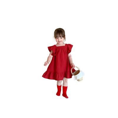 China 2022 New Fashion Toddler Girl Clothes Casual Flower Girl Dresses Solid Kids Dresses for Girls Summer Short Sleeve Vestidos for sale