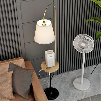 China Nordic modern smart wooden arc floor lamp with table for home with USB port 2plug wireless chring outlet for sale