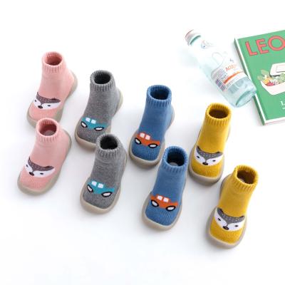 China Infant Kids Toddler Baby Shoes Breathable Slip On First-Walking Rubber Sole Shoes Knitted Floor Newborn Sock Shoes for sale