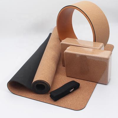 China Custom Yoga Mat Wheel Strap Block Yoga Mat Set Logo Non-Slip Natural Rubber Cork Premium Quality Home Non-Slip Exercise for sale