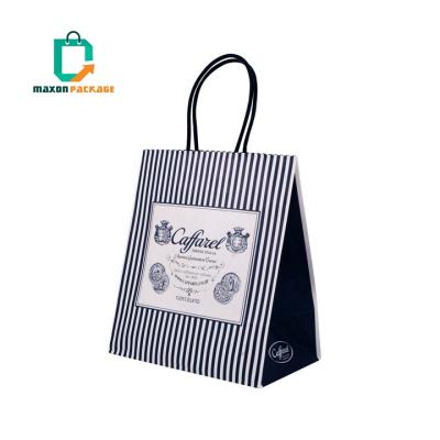 China Recyclable Promotional Wholesale Cheap Price Custom Printed Grocery Take Away Flat Brown Handle Kraft Paper Carrier Bag for sale