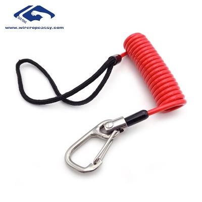 China For Tools Factory Sale Coil Spring Lanyard Rope With Swivel Ring Carabiner And Rope For Safety for sale