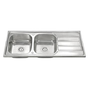 China Bowlless Double Faucet Kitchen Sink 12050 With Polished Drainboard Stainless Steel Rectangular Above Counter NC for sale