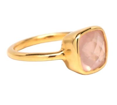 China Latest Environmentally Friendly Custom Square Tangerine Gold Plated Ring Jewelry Women Rose Gold Quartz Ring for sale