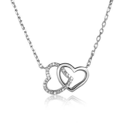 China 925 Sterling Silver Fine Jewelry Customized Environmentally Friendly, Double Heart 3A CZ Necklace For Women for sale