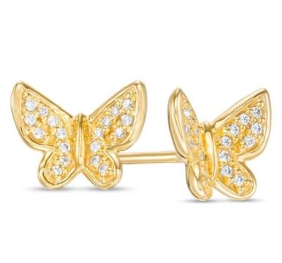 China Environmental friendly 18K gold plated butterfly stud earring cute CZ earring for girls custom butterfly earring for sale