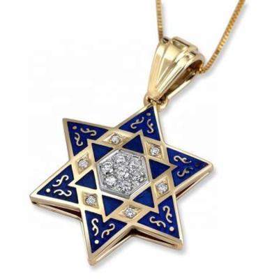 China Environmental Friendly Sensitive Blue Enamel Hexagonal Men's Necklace Star, Large Enamel Necklace, Star of David Men's Necklace for sale