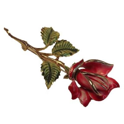 China Environmental Friendly Romantic Flower Fine Jewelry, Customized Enamel Rose With Leaf Brooch Pin For Women for sale