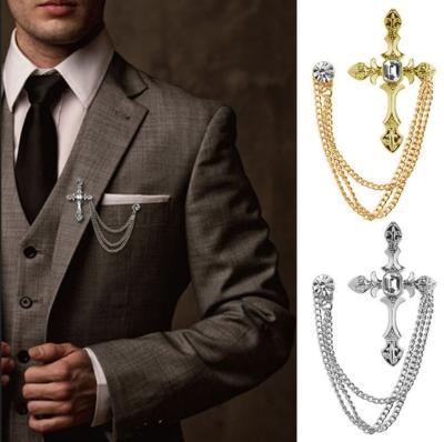 China New Environmentally Friendly Silver England Cross Chain Brooch Men Suit Brooches Pins Men Brooch for sale