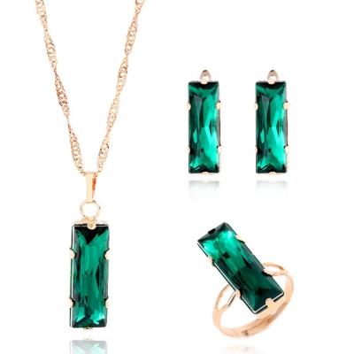 China New Fashion Jewelry Set Rectangular Green Environmentally Friendly Gold Plating Crystal Jewelry Women Customized Set for sale