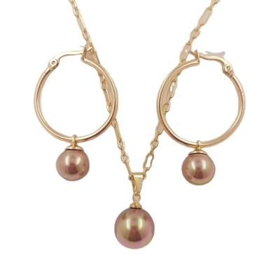 China Fashion Environmental Friendly Gold Plated Circle Earring Jewelry Set Custom Pearl Necklace Set For Women for sale