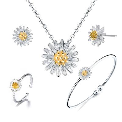 China Environmental Friendly Custom Daisy Earrings Necklace Jewelry Sets Women Rings Earings And Bracelet Set for sale