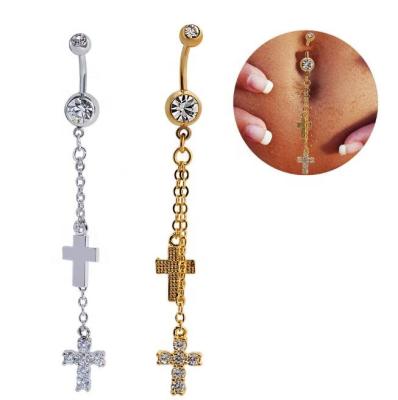 China High Quality Custom Made Environmental Friendly CZ Costume Cross Body Jewelry Silver Color Button Belly Rings for sale