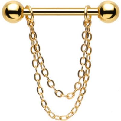 China Charming Custom Made Brass Gold Plated Body Nipple Rings Environmental Friendly Chain Jewelry Fashion Nipple Piercing Rings for sale