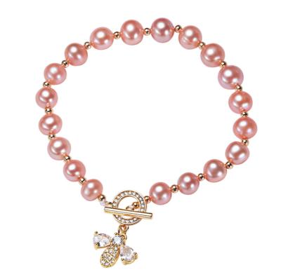 China New FASHIONABLE Wholesale Hot Selling Micro Inlaid Freshwater Pearl Chain Bracelet Jewelry Craft Small Zircon Bee Bracelet for sale