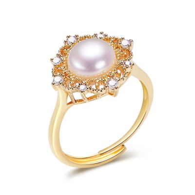 China Fashion Female High Sense Real Aperture Cubic Zirconia Jewelry Wholesale Romantic Gold Coin Pearl Electroplating Ring for sale