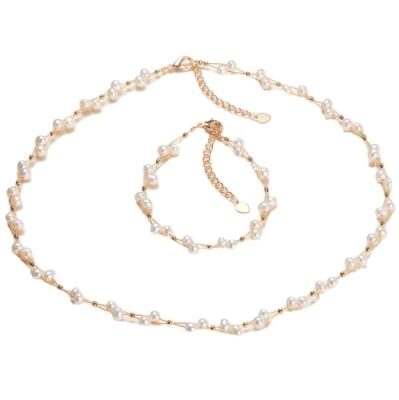 China Hot Selling Romantic Jewelry Set Full Of Stars Hand Woven Bracelet Freshwater Pearl Necklace for sale