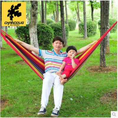 China Outdoor Portable Folding Hammock Swing Hammock Rainbow Stripe Canvas Camping Tent Tree Sleeping Hammocks for sale