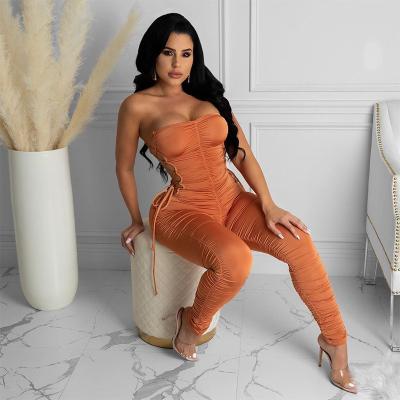 China QUICK DRY Women Spring New Design Low Cut Velvet Bungee Tube Narrow Fit Cut Bandage Stacked Overalls for sale