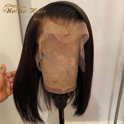 China Straight Wave Wig 100% Virgin Remy Black Lead Hair Silky Straight Short Wig With Baby Hair Pre Plucked, Wholesale Brazilian Hair Lace Front Wig for sale