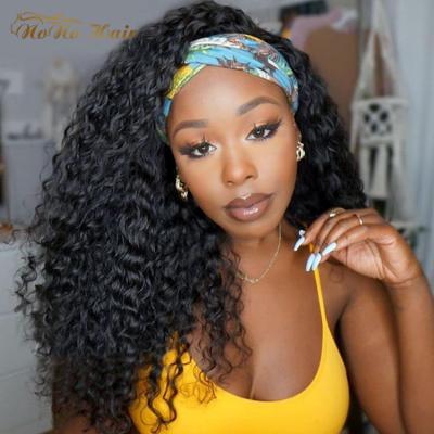 China Top Selling Silky Straight Wave Headband Deep Curly Wig,Cheap Brazilian Hair Wigs,Machine Made Natural Hair Wig With Headband On Sale for sale