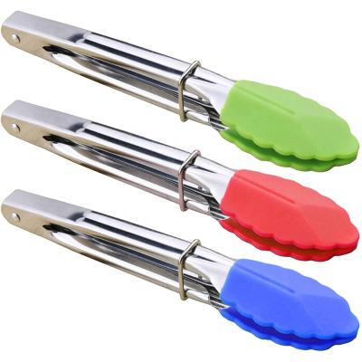 China Viable 7 Inch Mini Silicone Tip Tongs Kitchen Serving Tongs Small Stainless Steel Locking Tongs for sale