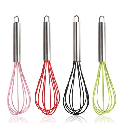 China Viable Silicone Beater Food Grade Kitchen Tableware Stainless Steel Handle Silicone Beater Flask Wire Beater Set for sale