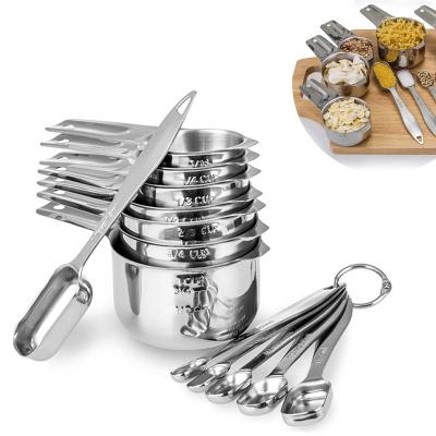 China Stainless Steel Viable Scale Measuring Cups Metal Kitchen Jigger And Cup Set for sale