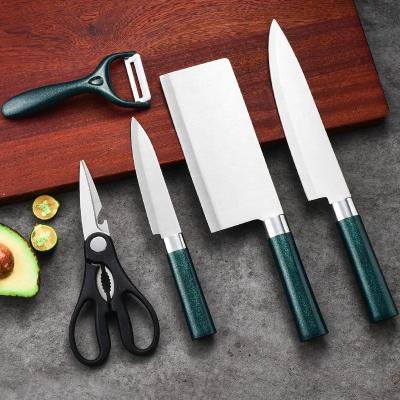 China Sustainable 5 Piece Knife Set Sharp Stainless Steel Kitchen Knives With Peeler Scissors for sale