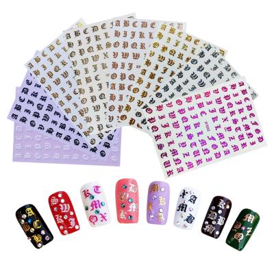 China Fashional Design Hot English Letters Sticker Retro Laser Nails Sticker For Nail Art Decoration for sale