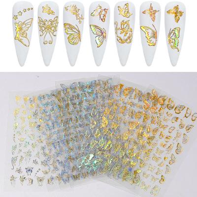 China Fashional Nail Polish Stamping Slim Butterfly Sticker Butterfly Nail Laser Colored Gold and Silver Butterfly Nail Sticker for sale