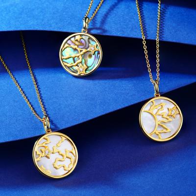 China Vintage 18k 24k Gold Plated Stars Cover Pendant Woman Necklace Hammered Coin Abalone Shell Necklace For Women for sale