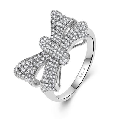 China Vintage New Arrival Zircon Butterfly Rings Jewelry Women Bow Knot Silver Wedding Ring for sale