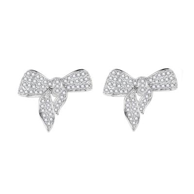 China Jewelry CLASSIC Female Beautiful Silver Bow Earrings Super Shiny Micro Zircon Bow Knot Stud Earrings for sale