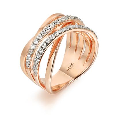 China Vintage Women Jewelry S925 Sterling Silver CZ Eternity Band Rings Rose Gold Plated Cross Ring for sale