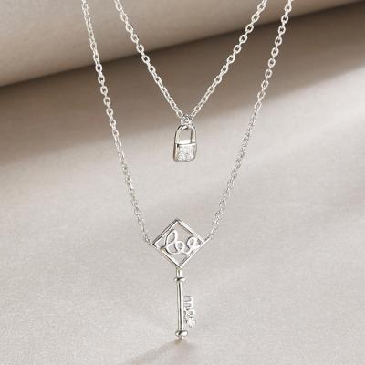 China FASHIONABLE 925 Sterling Silver Key Lock Punk Hip Necklace Retro Jewelry Personality Pendant Necklace Key Trend Hop Necklace for sale