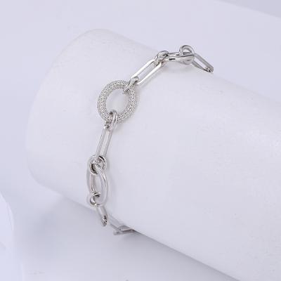 China FASHIONABLE Silver Geometric Women's Cubic Zirconia Jewelry Fashion Cuban Link Chain Bracelet for sale