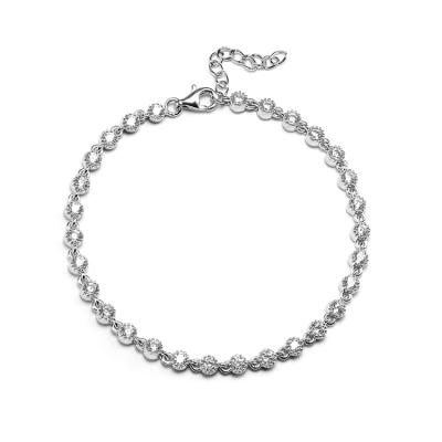 China CLASSIC Shiny Round CZ Pave Adjustable Charm Bracelet 925 Sterling Silver Gemstone Bracelet for sale